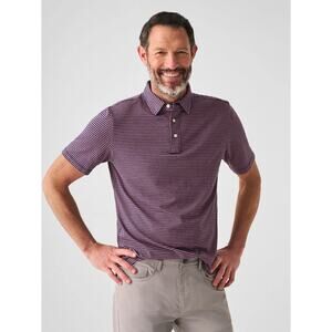 FAHERTY Movement Short Sleeve Performance Polo Stripe Pink Blue Sz L {II7}